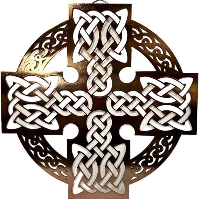 Colgante de pared con forma redonda de cruz celta irlandesa, oro rosa para venta al por mayor de Dublin Gift Company