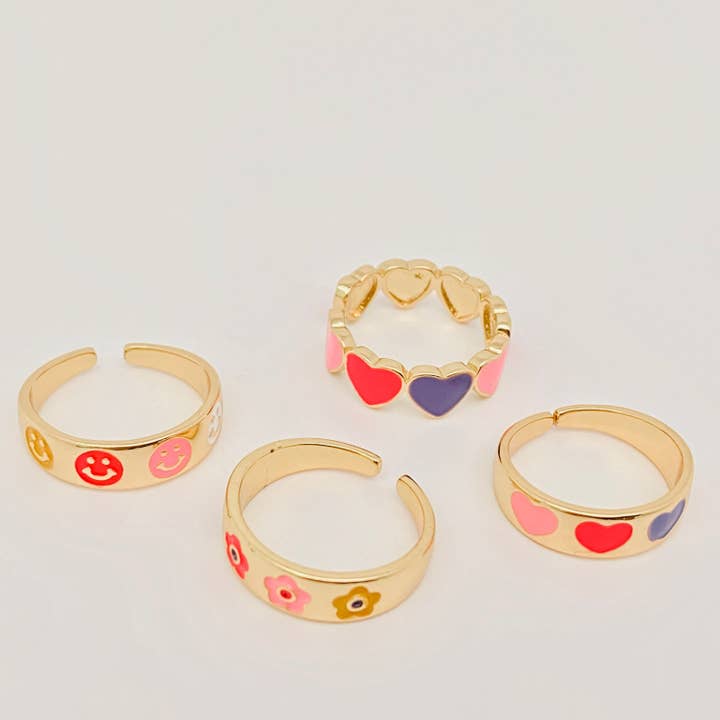Mio Queena - Wholesale Cocktail/Statement Ring - Enamel Flower Smiley Flower Heart-shaped Ring4