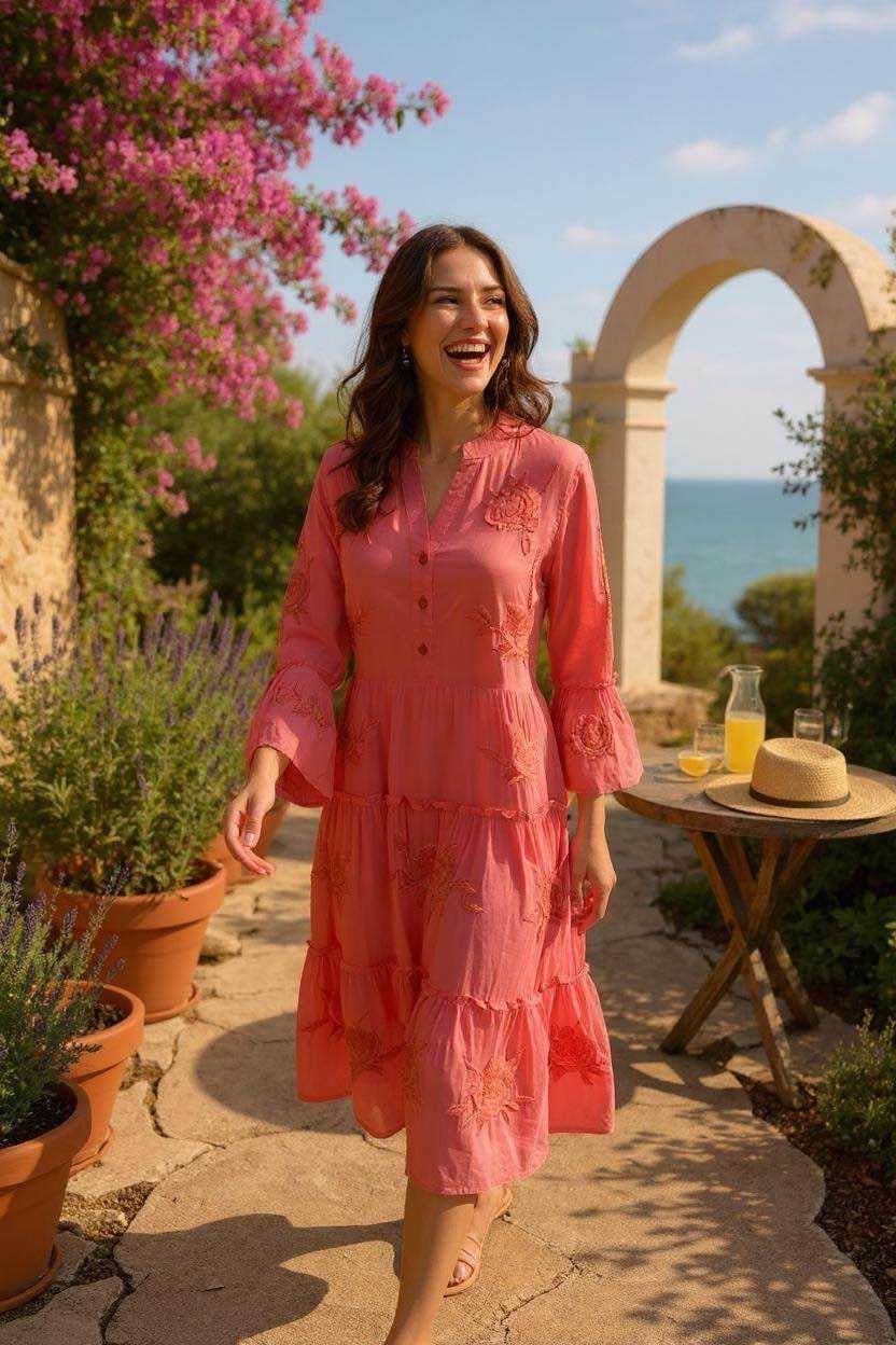 SWEET MAGIC MODA Y COMPLEMENTOS - Vendita all'ingrosso Vestito - Donna - Abito in cotone ricamato stile boho chic0