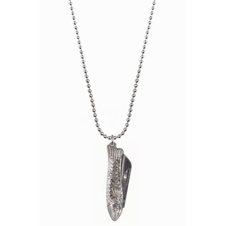 Brass Sand - Wholesale Pendant/Charm Necklace - Silver Fish Knife Pendant