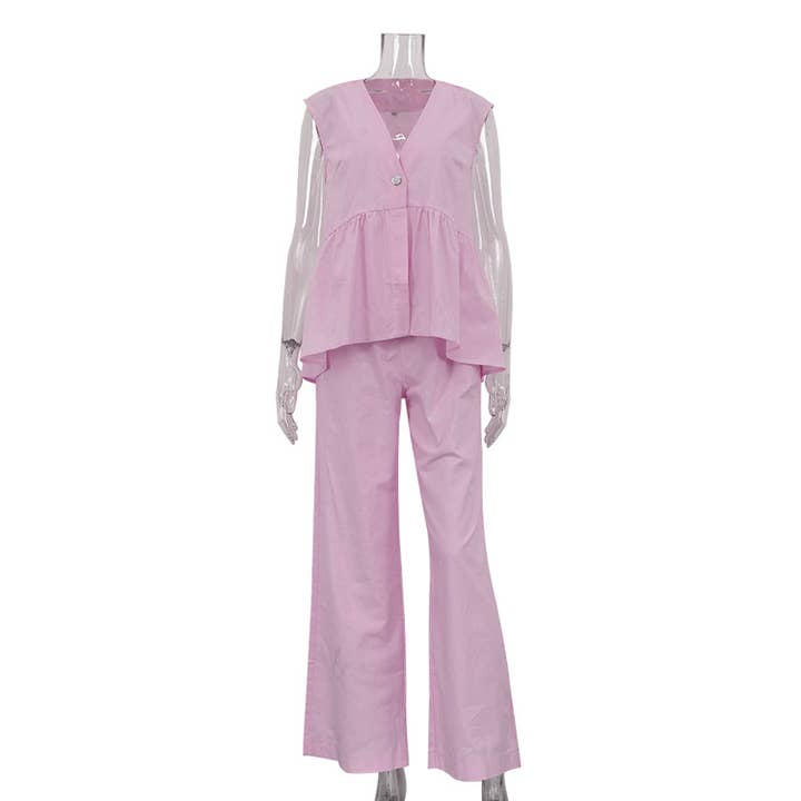 Pink Sleeveless tank top pants set for wholesale on Faire