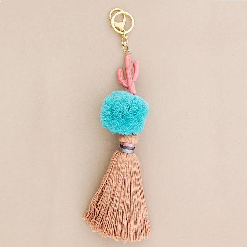 Sonata - Vente Porte-clés – femme - Porte-clés ethnique cactus avec pompons et gland2