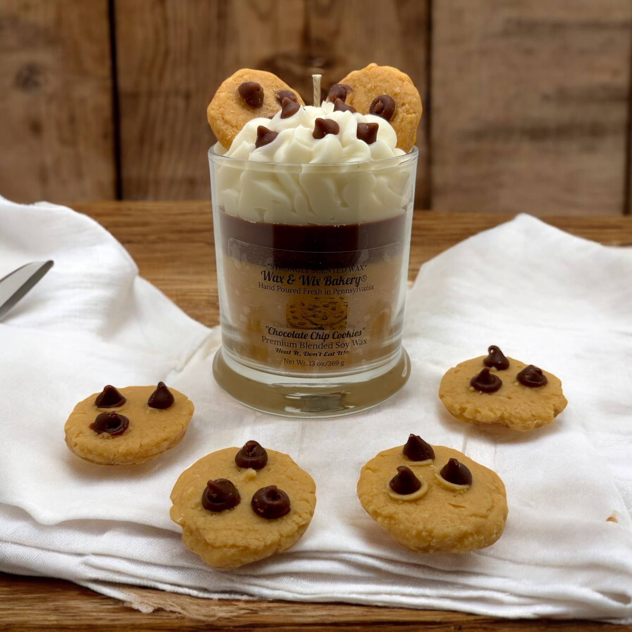 Wax and Wix Bakery® - Wholesale Jar/Filled Candle - Chocolate Chip Cookie Candle. 13 oz. Large Dessert Candle4