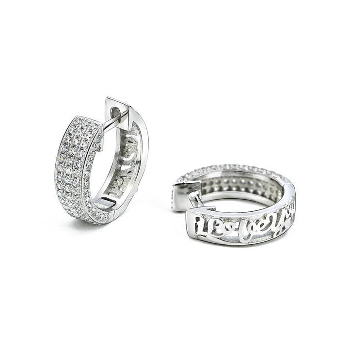 Amy and Annette 18K White Gold Plated Pavé Huggie Earrings with Crystals for wholesale by Amy and Annette