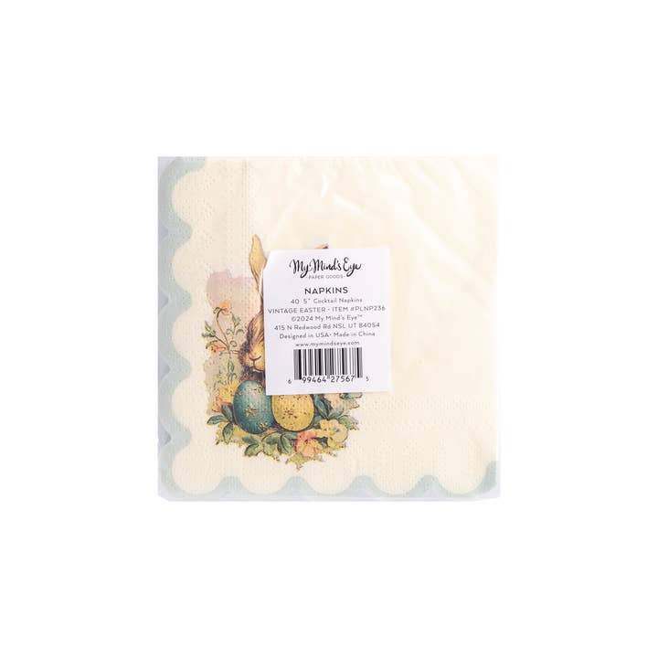 My Mind’s Eye - Wholesale Disposable napkin - PLNP236 - Vintage Easter Bunny Scallop Paper Cocktail Napkin1