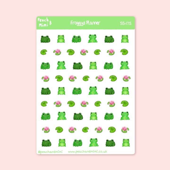 Foglio di Adesivi Planner Froggys per la vendita all'ingrosso da parte di Peach and Mimi