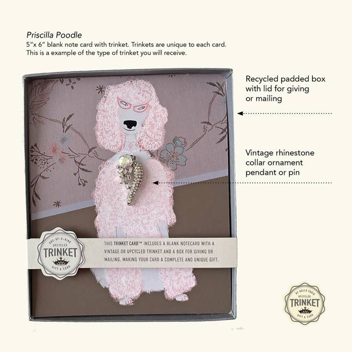 Priscilla Poodle Blank Note Card with Vintage Jewelry for wholesale by HELLO EDDIE