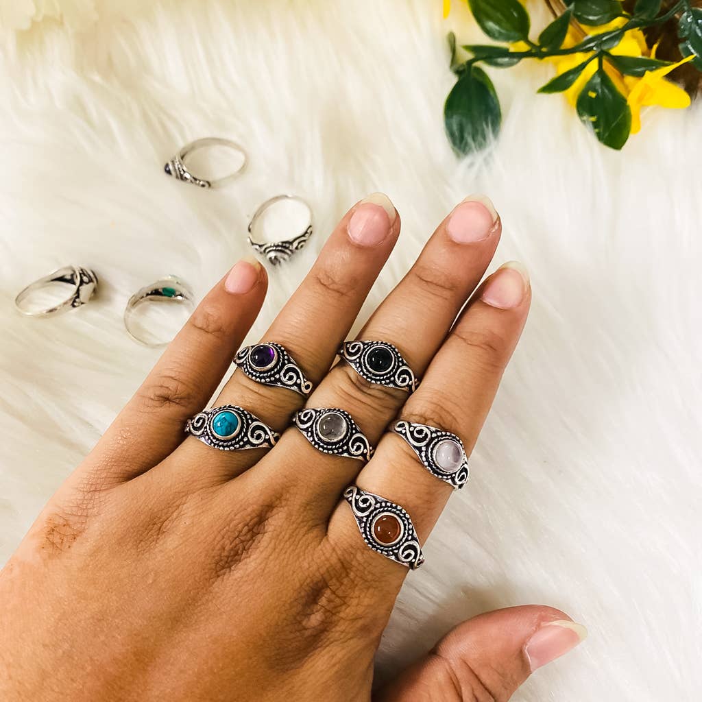 Karma Nepal Crafts - Wholesale Single Stone/Solitaire Ring - 100 Piece Bohemian Silver Crystal StackablRing  ($2.25 each)8