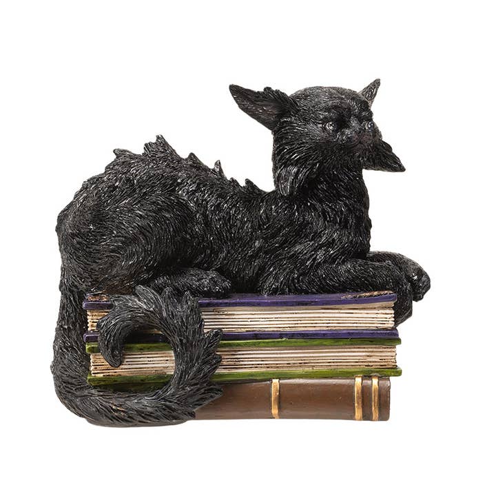 Pacific Trading - Venta al por mayor Figura decorativa - Gato Negro Místico Malvado sobre Libros con Ojos LED