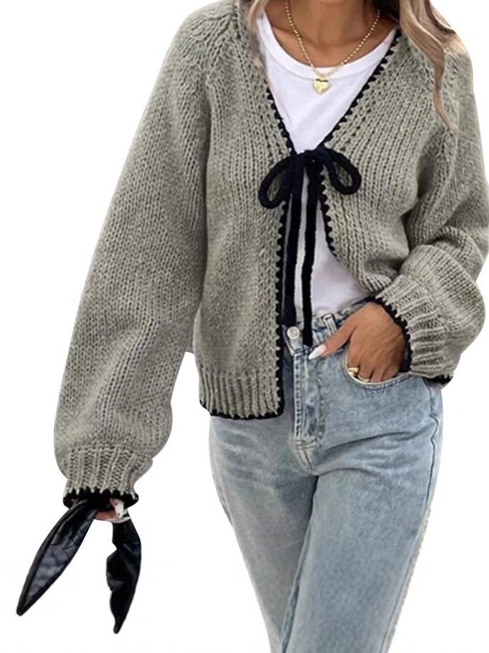 Hope & Sunshine - Vente Cardigan – femme - Cardigan en tricot avec ceinture à nouer2