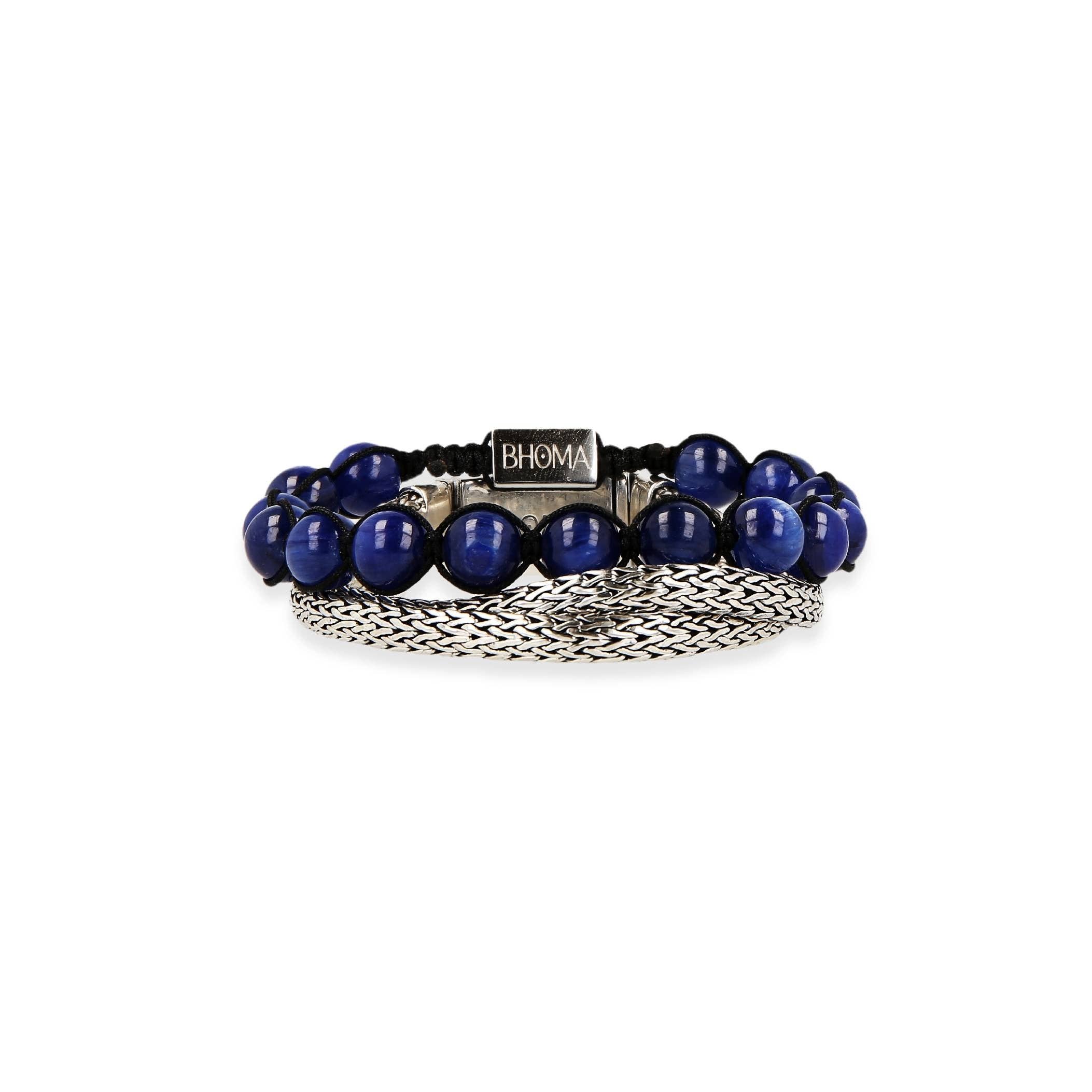 Bhoma - Mens Designer Jewelry - Wholesale Jewelry Set - Friday Stack: Mens Blue Kyanite Beaded & Sterling Silver Bracelet Stack1