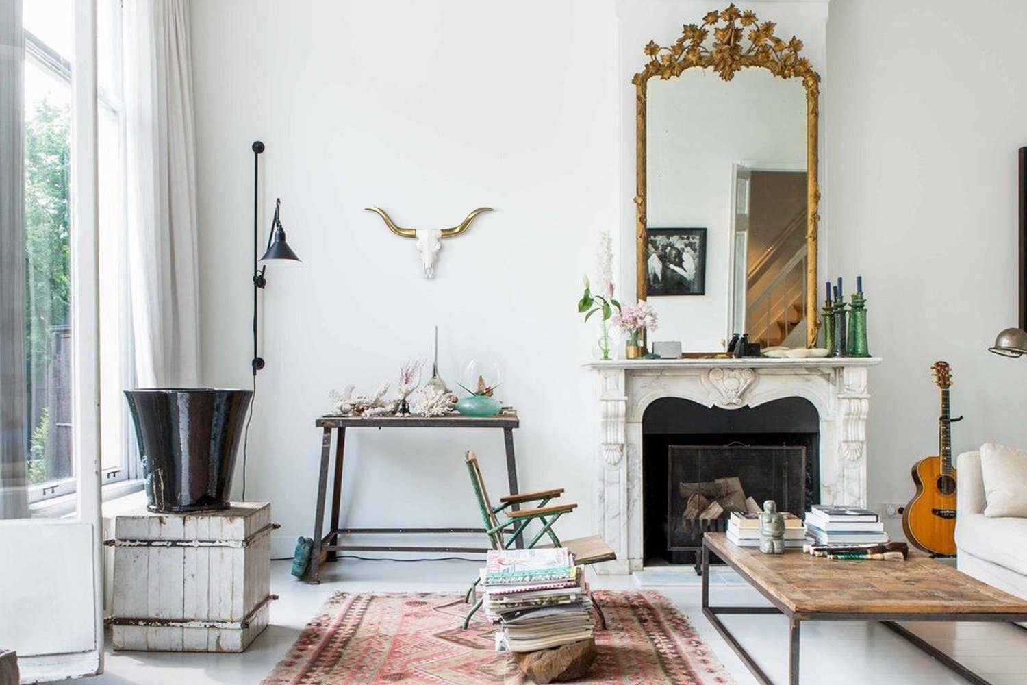 The Austin Large White + Gold Longhorn Cow Skull for wholesale on Faire4