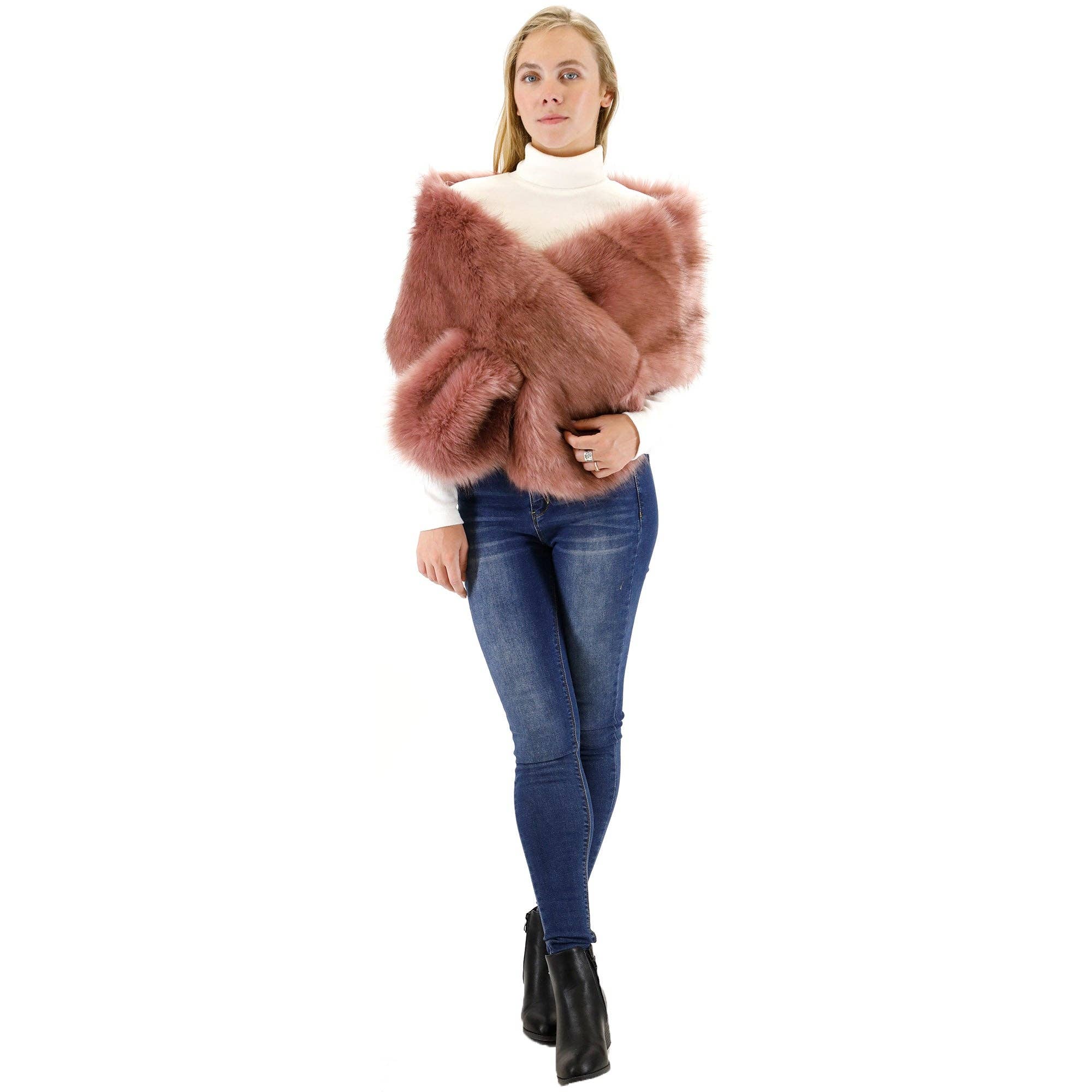TAPA fashion - Wholesale Fur/Faux Fur Coat - Women's - Faux Fur Shawl Wide P373 (3PC)16