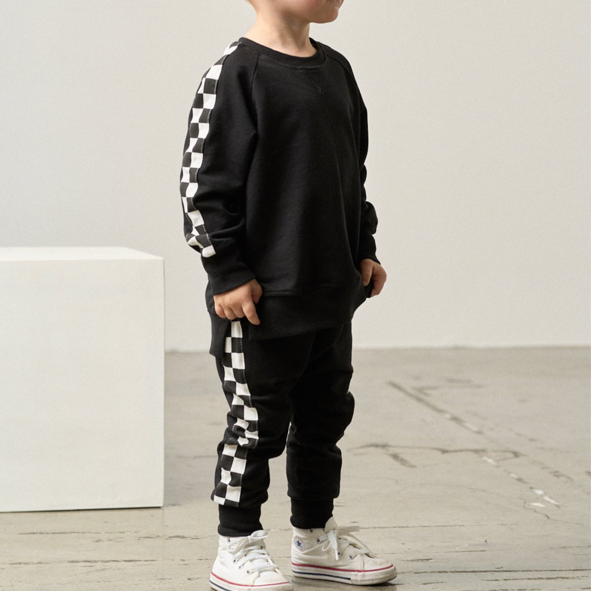 Little Bipsy - Wholesale Lounge Sweatpants/Joggers - Kids - Side Checkered Jogger - Black1