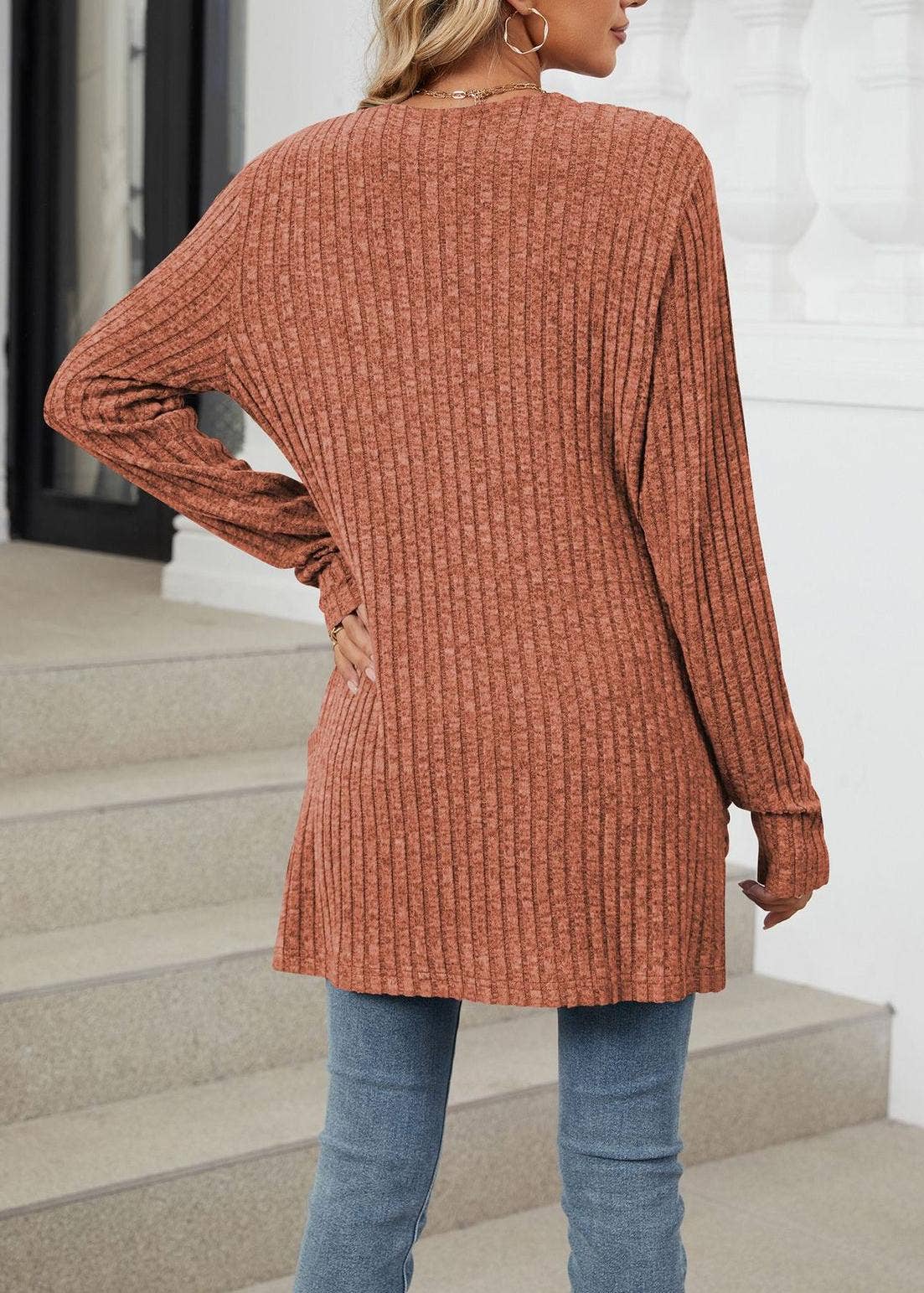 FULL TIME PURCHASE - Vente Cardigan – femme - Gilet en maille uni à manches longues avec poches11