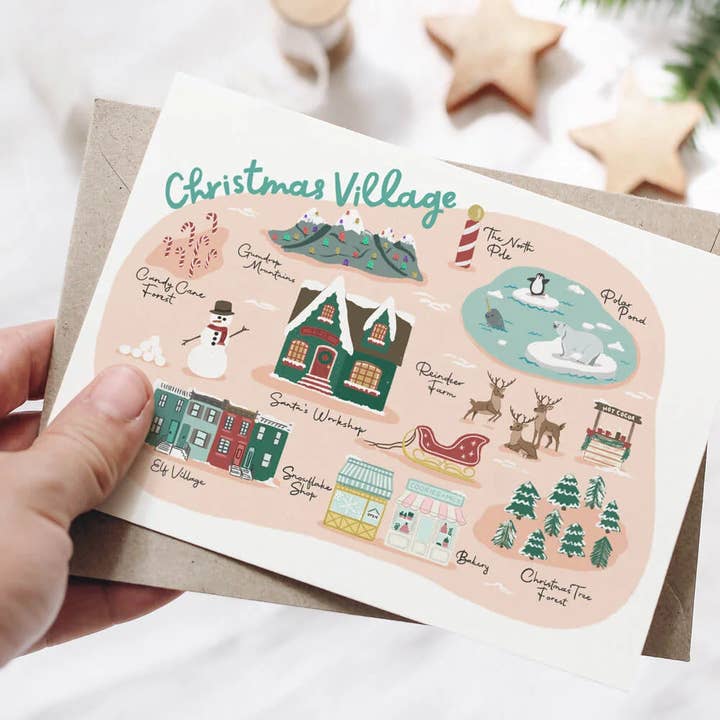 North Pole Map Christmas Village wenskaart voor wholesale door VimAnnVigor