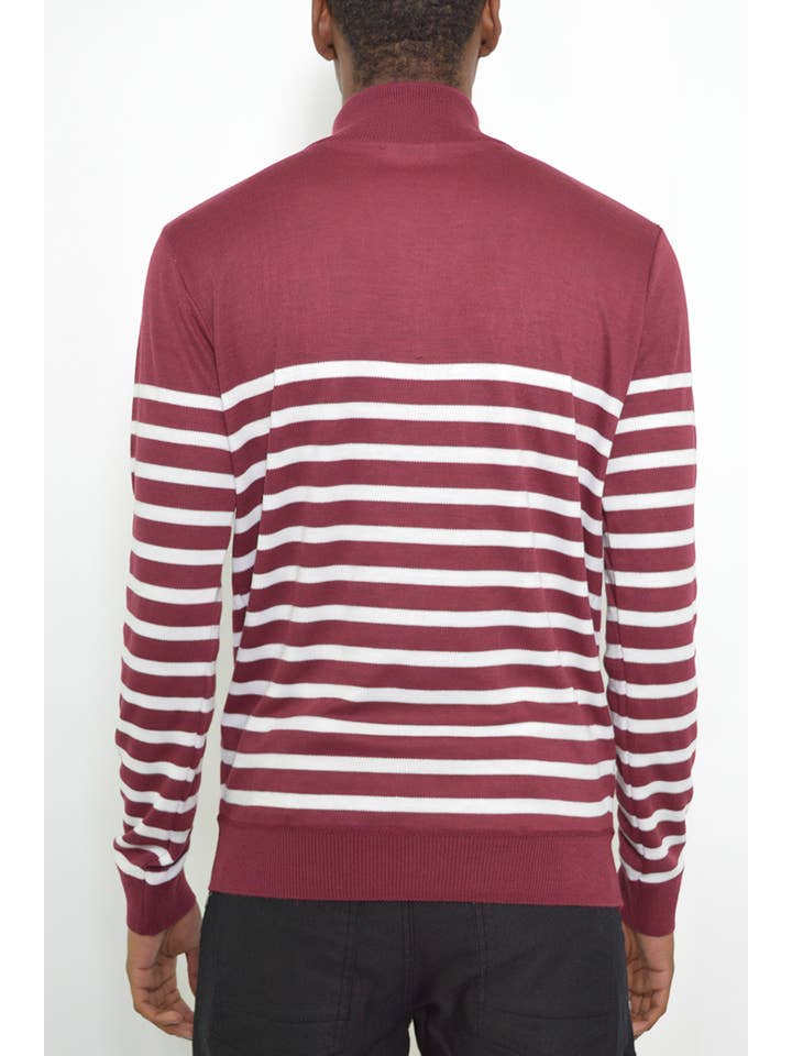 WEIV - Wholesale Sweatshirt - Men's - Mens Striped Quarter Zip Sweater - Burgundy
