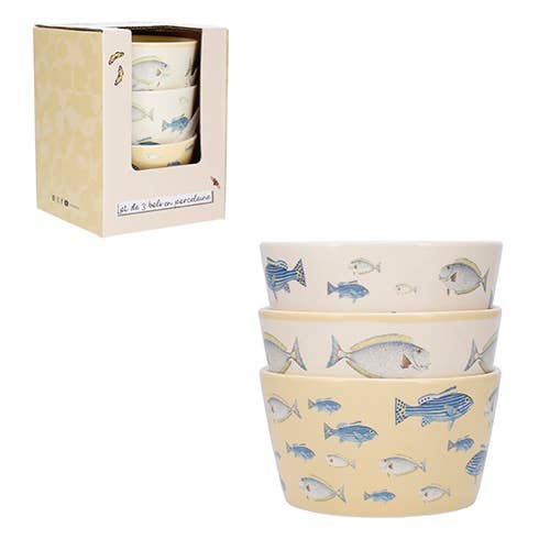 Conjunto de 3 Tigelas de 10 cm com Estampa de Peixes Amarelos - Posala62J02 por atacado de KIUB