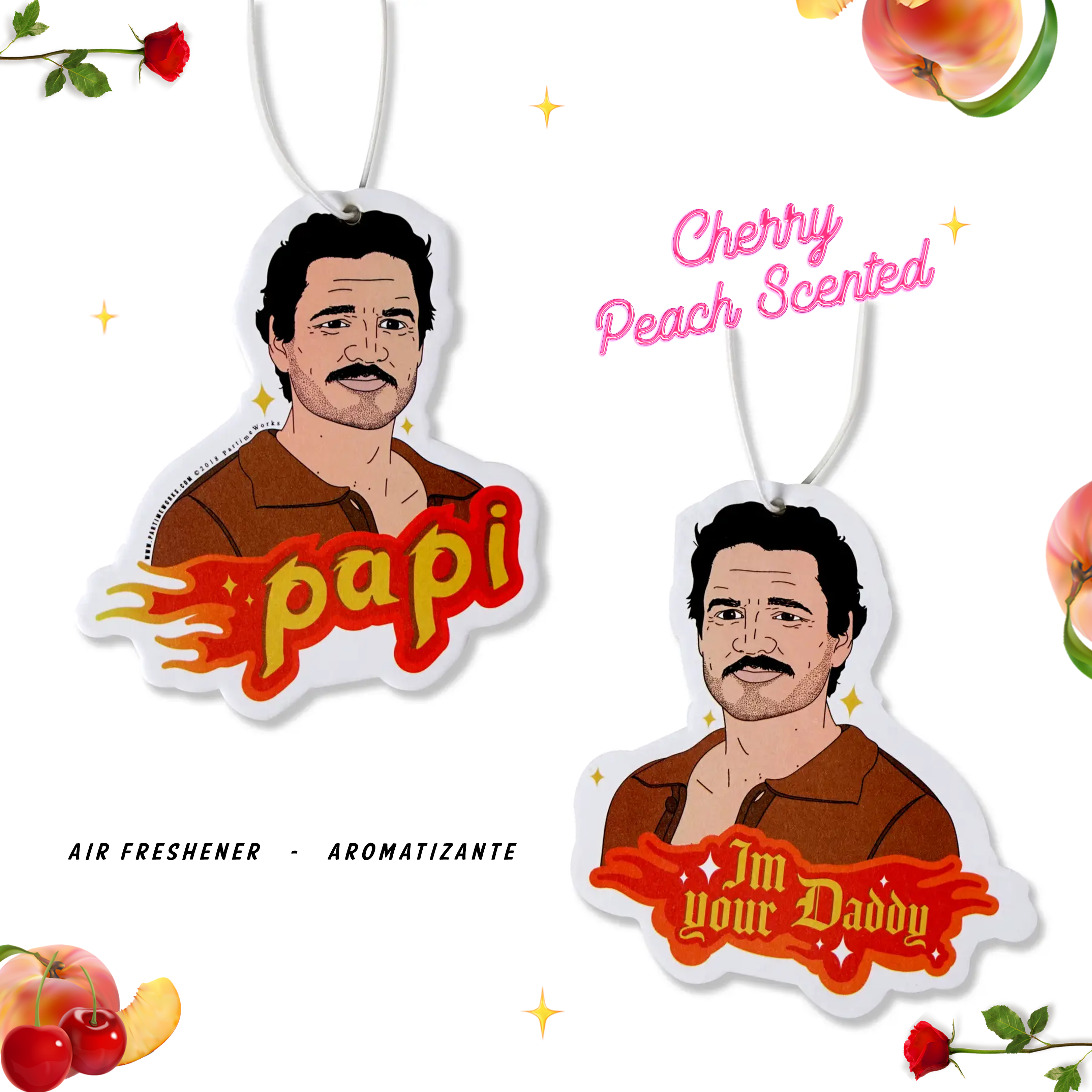 PARTIMEWORKS – Engroshandel Luftfrisker – Pedro Pascal (Kirsebærfersken Duft) Luftfrisker 2-sidet0