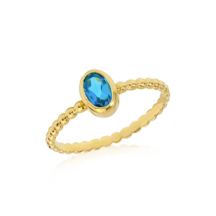 Gold Plated Silver London Blue Topaz Blue Whisper Ring for wholesale by Tiramisu