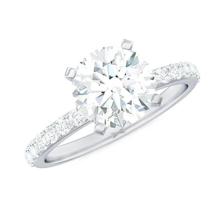 Bague de fiançailles et de promesse pour femme en argent sterling 925 avec solitaire rond moissanite de 2 carats et accents. pour la vente par AG 925 JEWELLERY