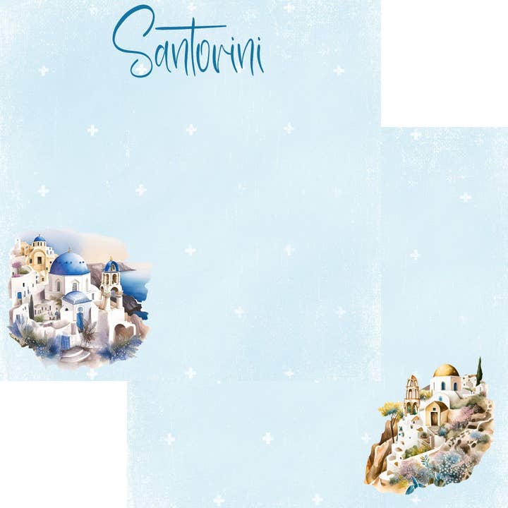 Watercolor Greece Collection Santorini 12 x 12 Double-Sided Scrapbook Paper by SSC Designs - 15 Pack for wholesale by SSC Wholesale