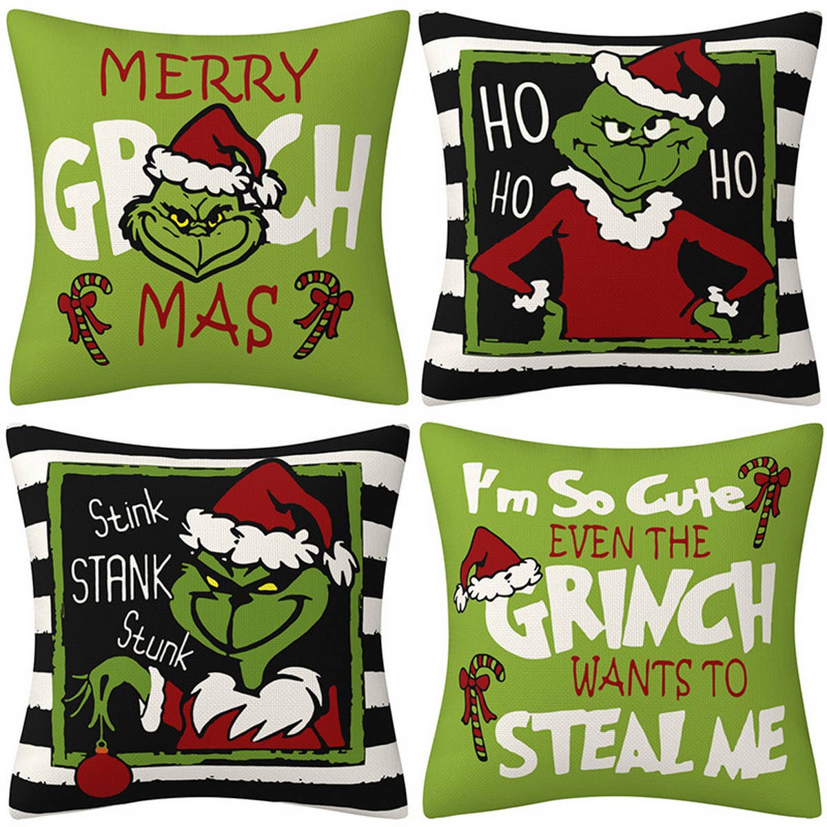 ACCITY - Wholesale Throw Pillow Cover - GRINCH CARTOON PRINT CHRISTMAS PILLOWCASE_CWMM13894