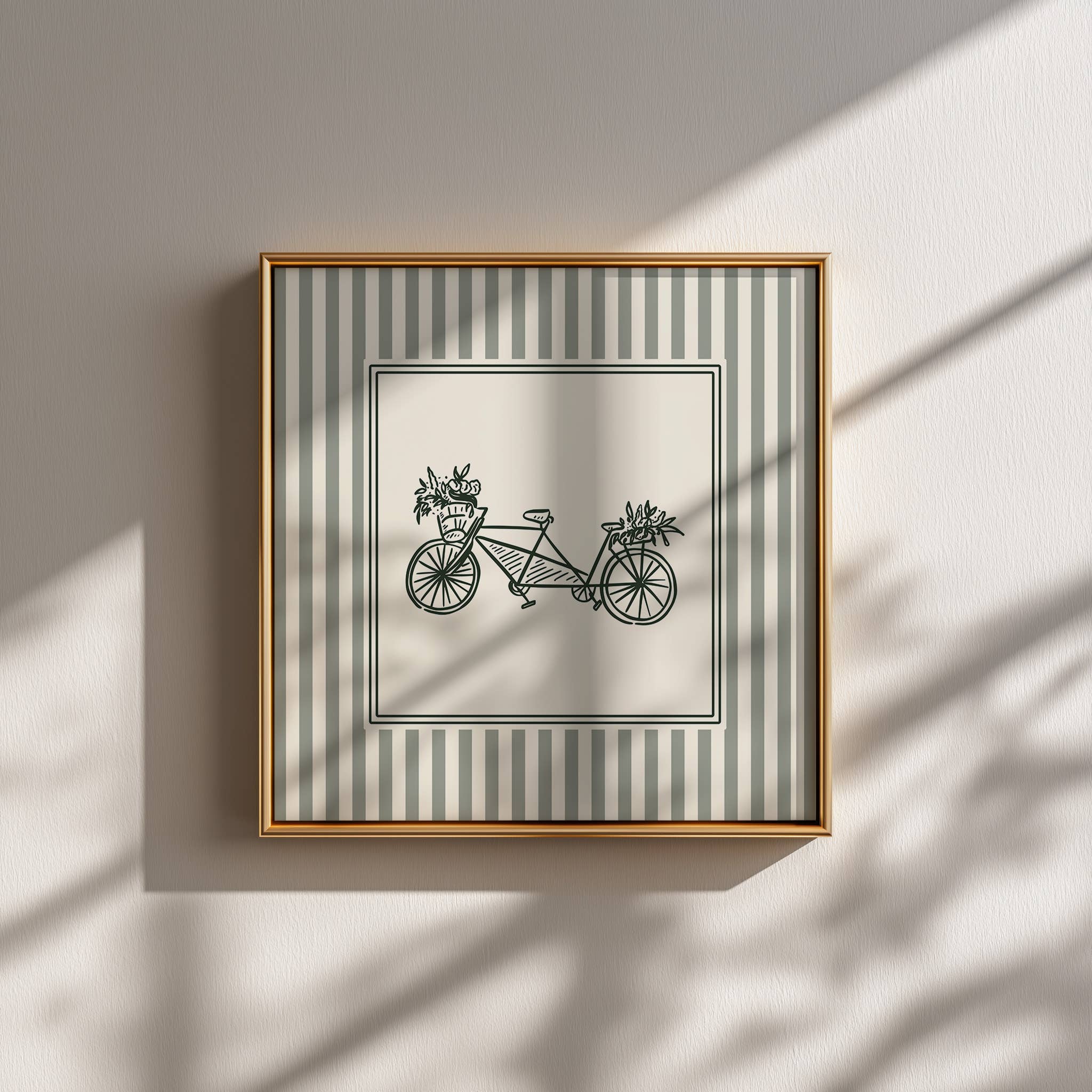 Paperly Creative Co - Wholesale Art Print - Bike with Flowers Art Print (Sage Green Stripe)3