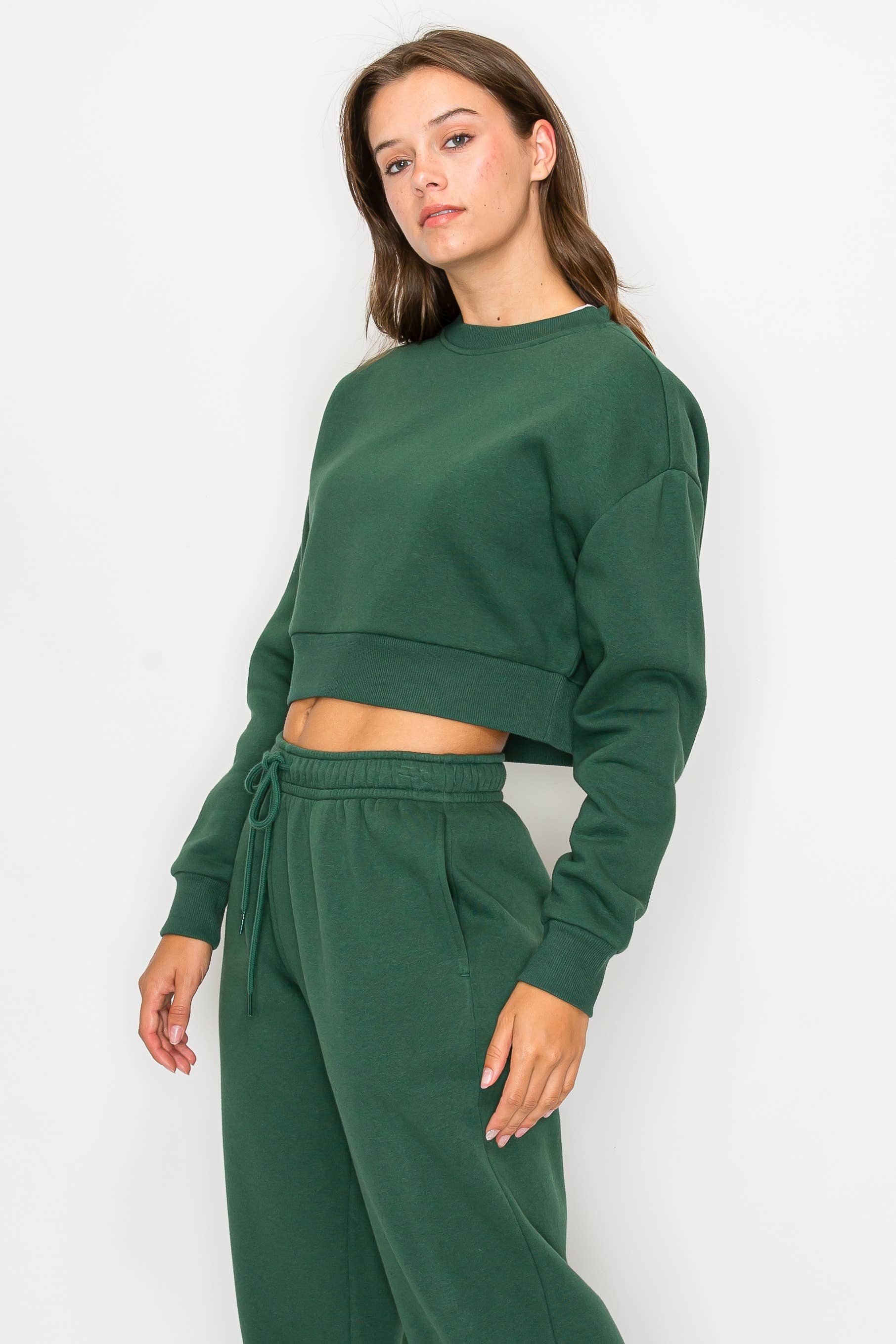 Color 5 - Wholesale Sweatshirt - Women's - Solid color fleece lined cropped basic pull over sweatshirt 11