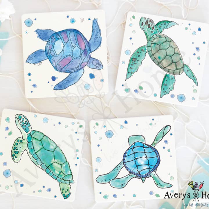 Sea Turtle Water Absorbent Stone Coaster for wholesale by Avery's Home
