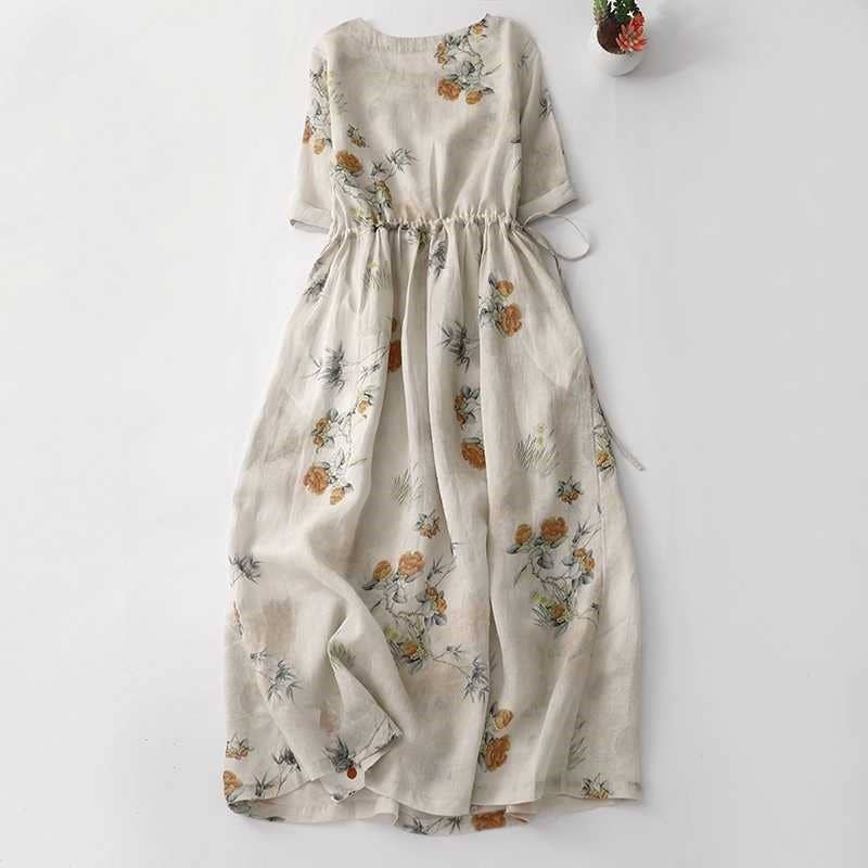PRINTING Floral Print Cinched Waist Knee-Length Dress for wholesale on Faire0