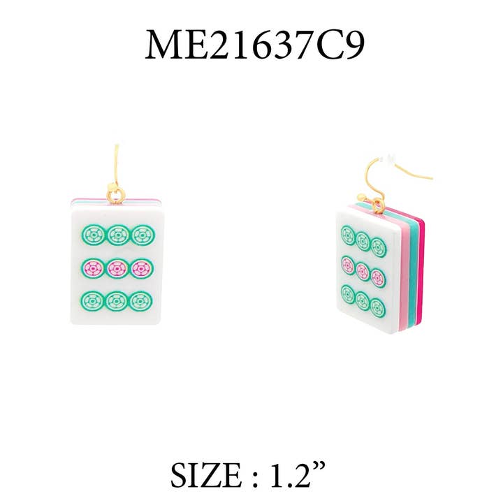 Boucle d'oreille acrylique tuile Mahjong 1,25" pour la vente par What's Hot