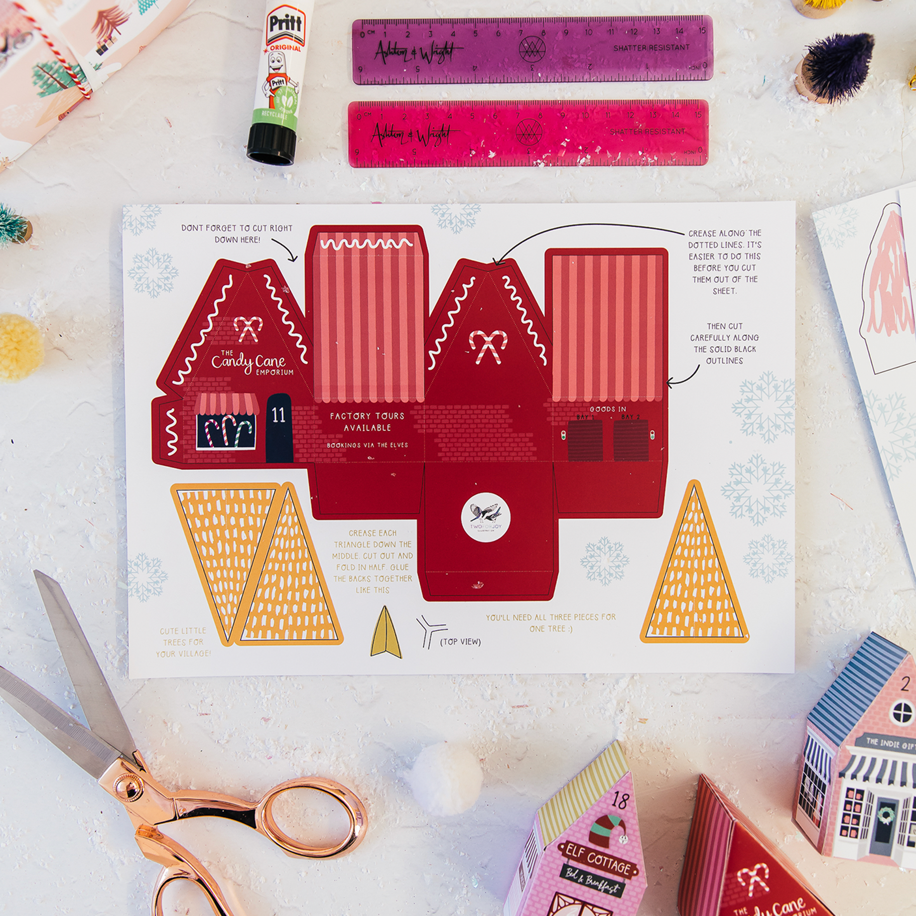 Two For Joy Illustration - Wholesale DIY Craft Kit - Merry and Bright Village Advent Calender DIY Crafty Project1