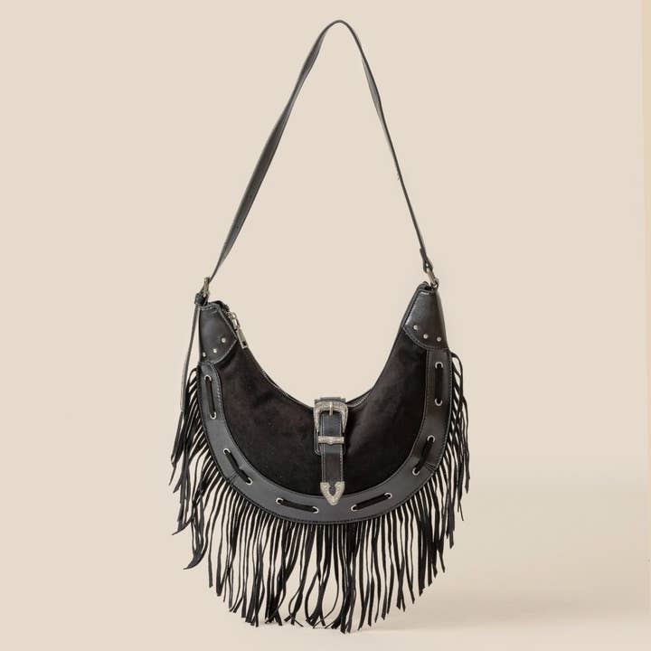 Anarchy Street - Wholesale Shoulder Bag - Women's - Leather Belt Decor Fringe Hobo Shoulder Bag5