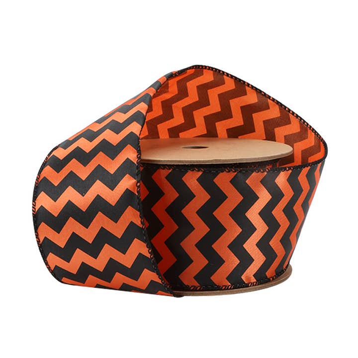 2 1/2" Wired Satin Ribbon | "Chevron" Orange/Black | 10 Yard Roll
for wholesale by LA Ribbons Wholesale
