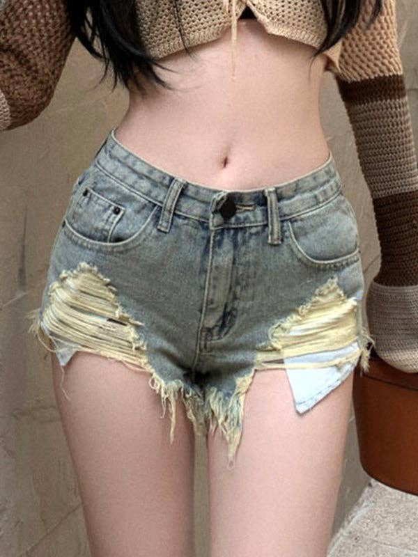 Your Beautiful Boutique – wholesale Shorts – Women’s – Tasseled Burlap Denim Shorts3