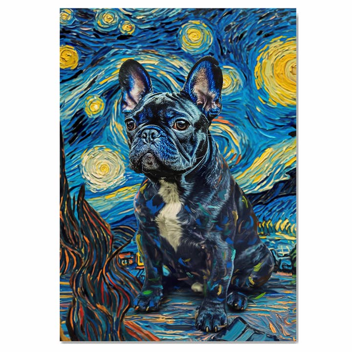 Bouledogue français bleu sur toile étoilée texturée pour la vente par Art Paradise Studios