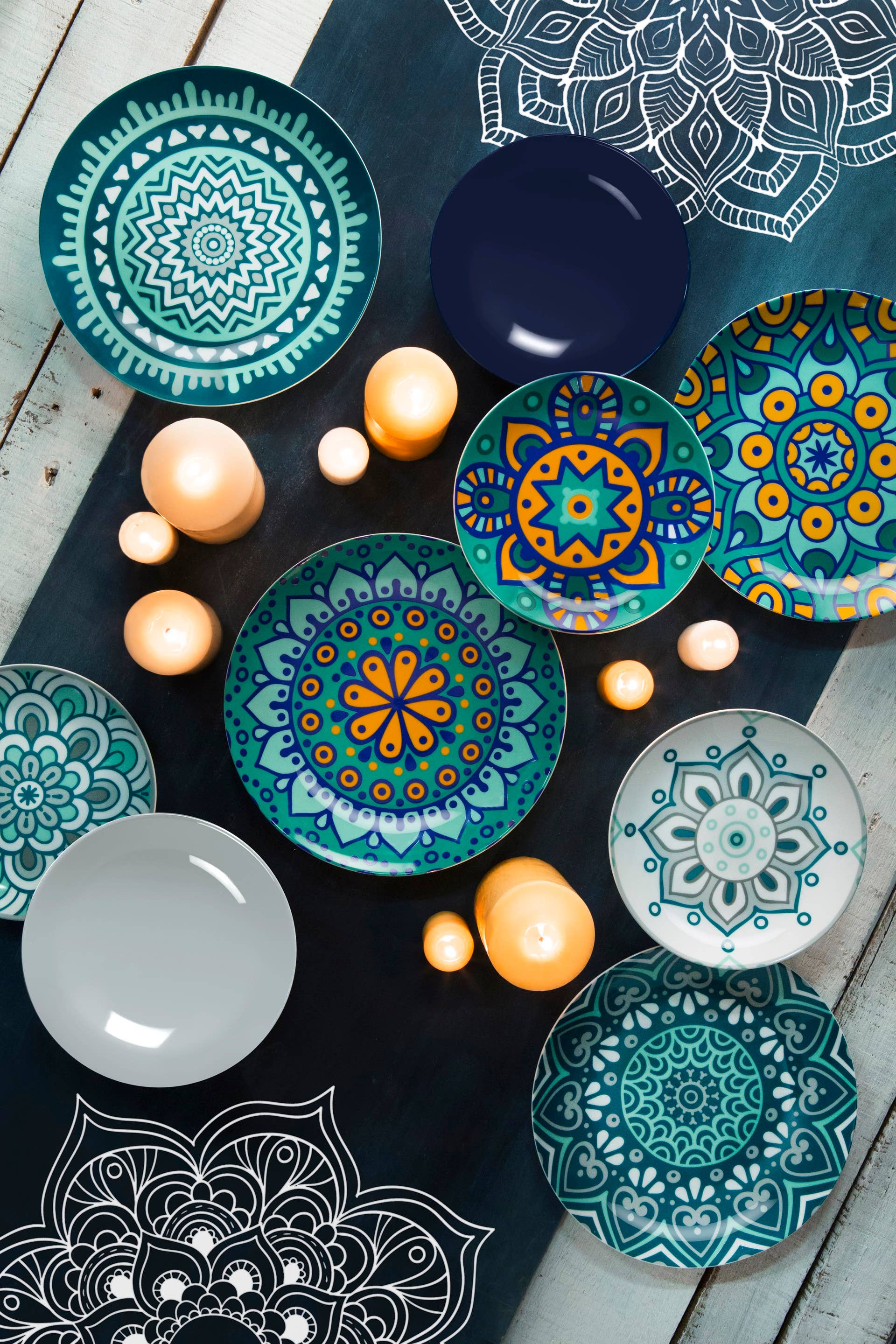 multicolour 18 Mandala Dinnerware Set for wholesale on Faire8
