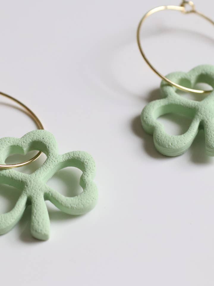 St. Patrick's Day Shamrock Hoop Earrings for wholesale by Lily and Sparrow Clay