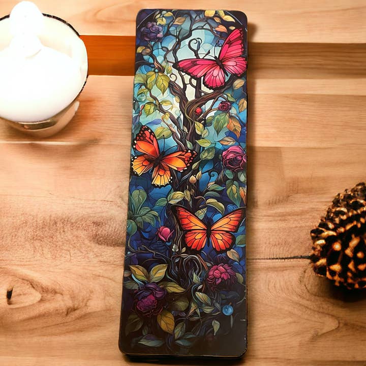 Mooi geïllustreerde gedrukte bladwijzer van gebrandschilderd glas met vlinder, Page Saver, Book Lover Gift, voor wholesale door simply creative