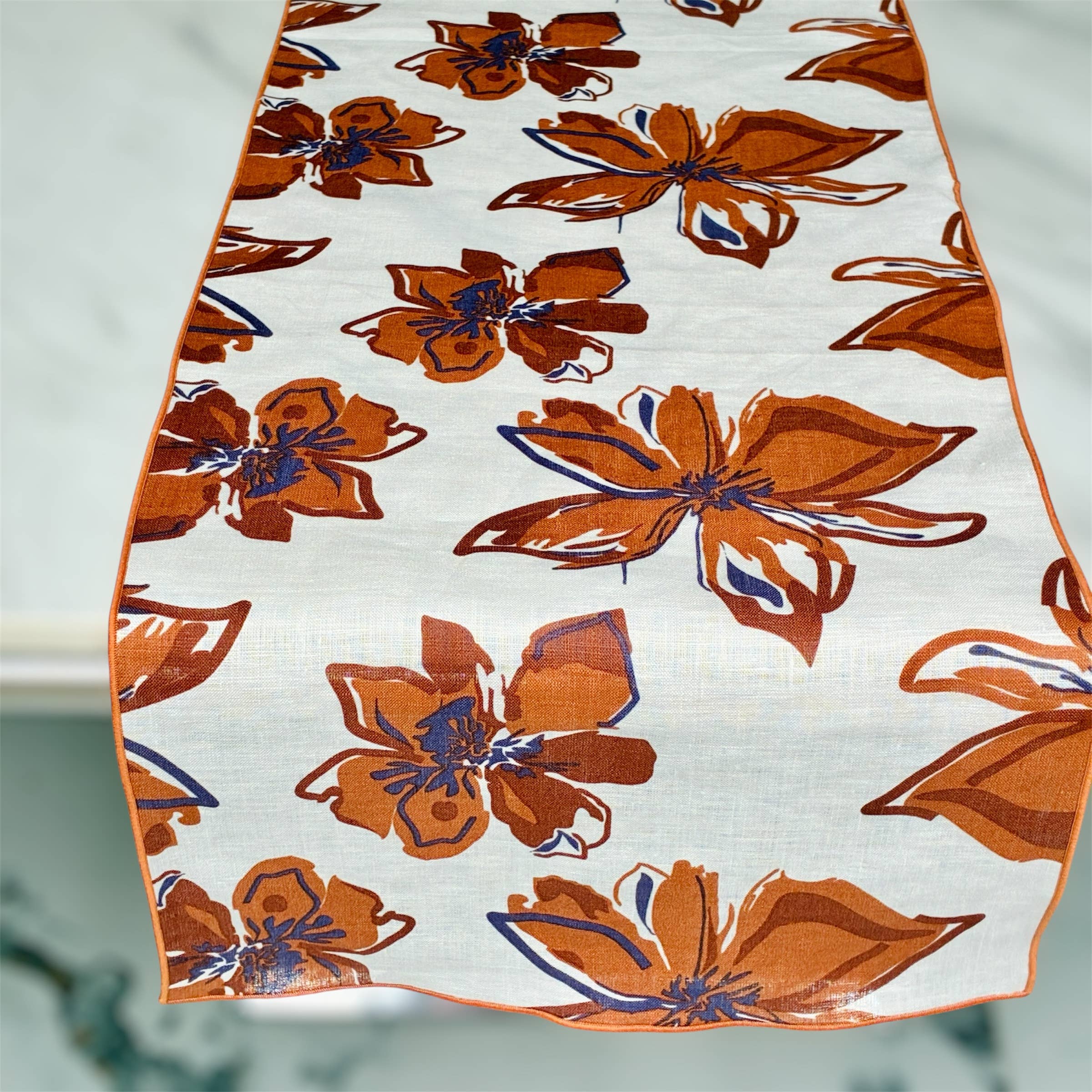 Belle Linen - Vente Chemins de table - Chemin de table en lin 100% premium avec feuilles d&#x27;automne vintage1