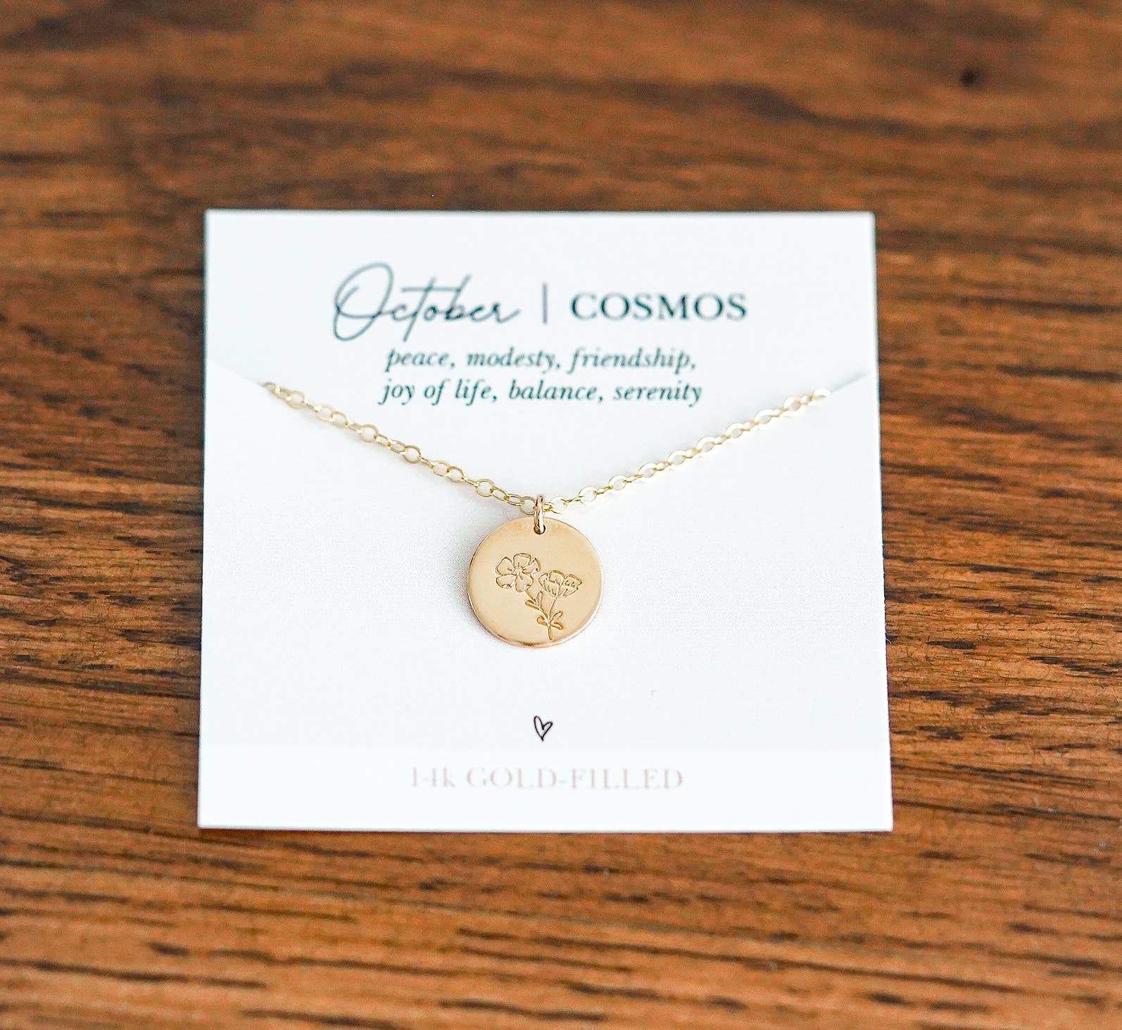 Words By Heart - Vente Colliers à pendentif - Collier disque de fleurs de naissance. REMPLI D'OR, OR ROSE, Sterling12