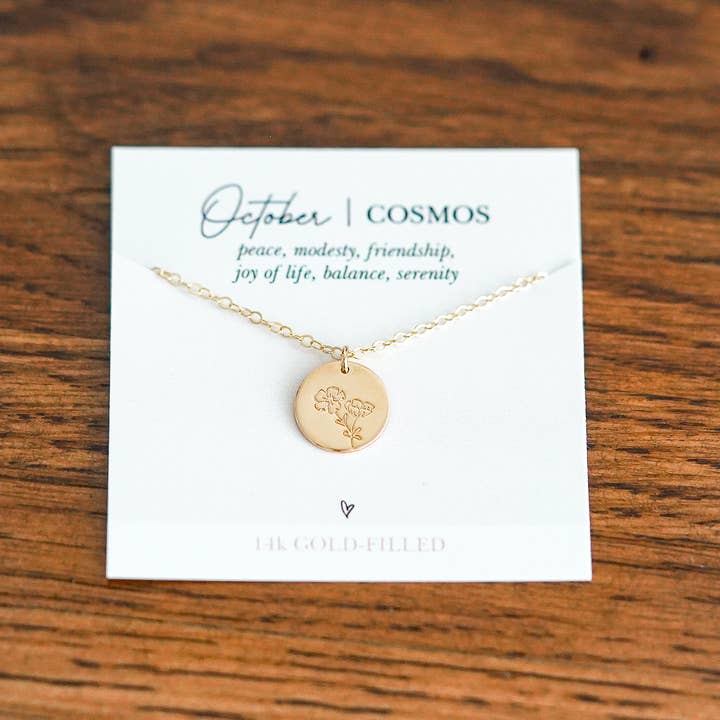 Words By Heart - Vente Colliers à pendentif - Collier disque de fleurs de naissance. REMPLI D'OR, OR ROSE, Sterling12
