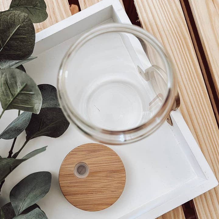 Onic Brands LLC - Wholesale Drinking Glass/Cup - Watercolor Footballs 16oz Glass Cup with Bamboo Lid4