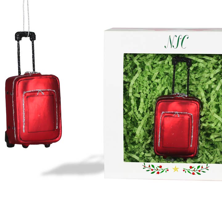 North Star Christmas | Red Suitcase Glass Ornament for wholesale by North Star Christmas
