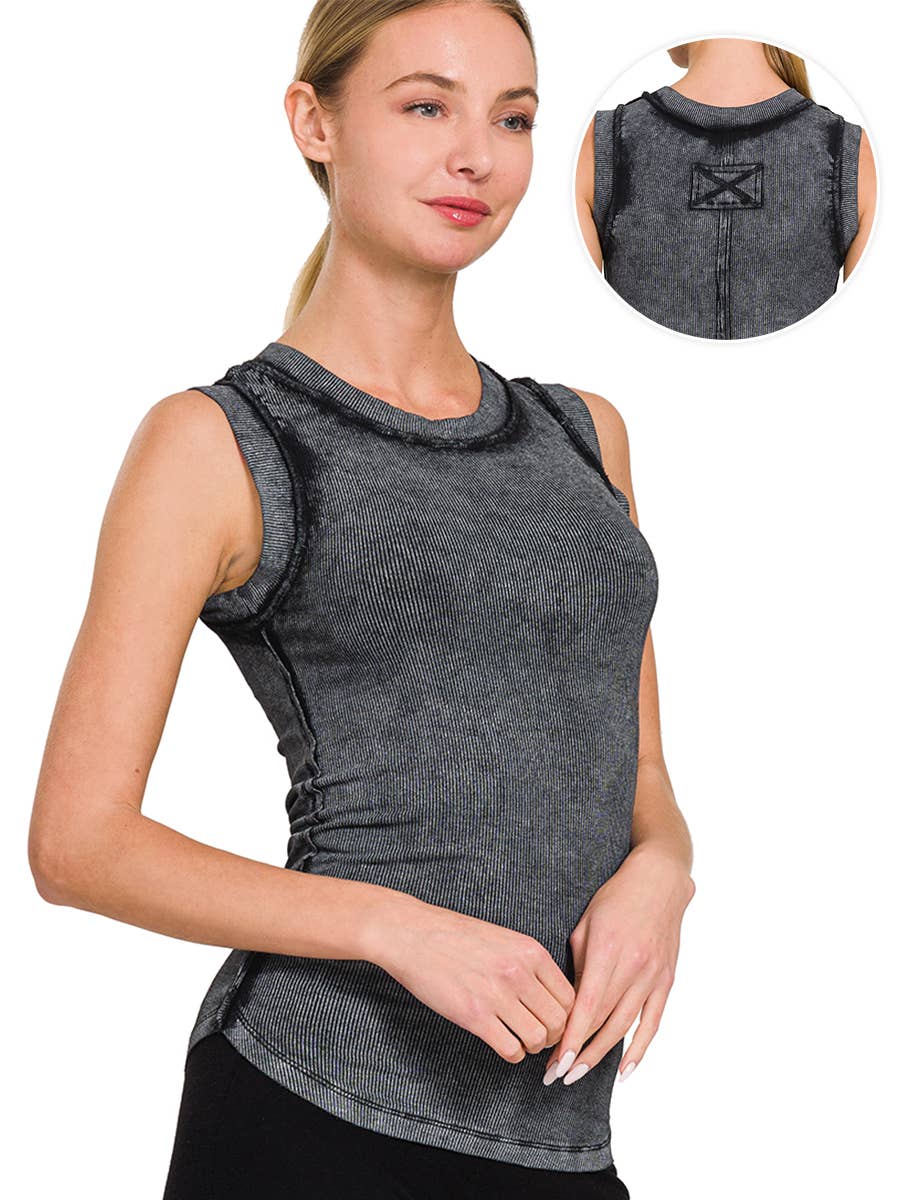 42POPS – wholesale Linne (Tryckt) - Dam – TVÄTTAT RIBBAT LINNE MED DJUP RUND HALS6