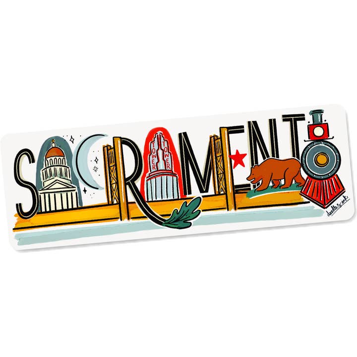 Sacramento landmärke bokstäver klistermärke för wholesale av doodles.ink.