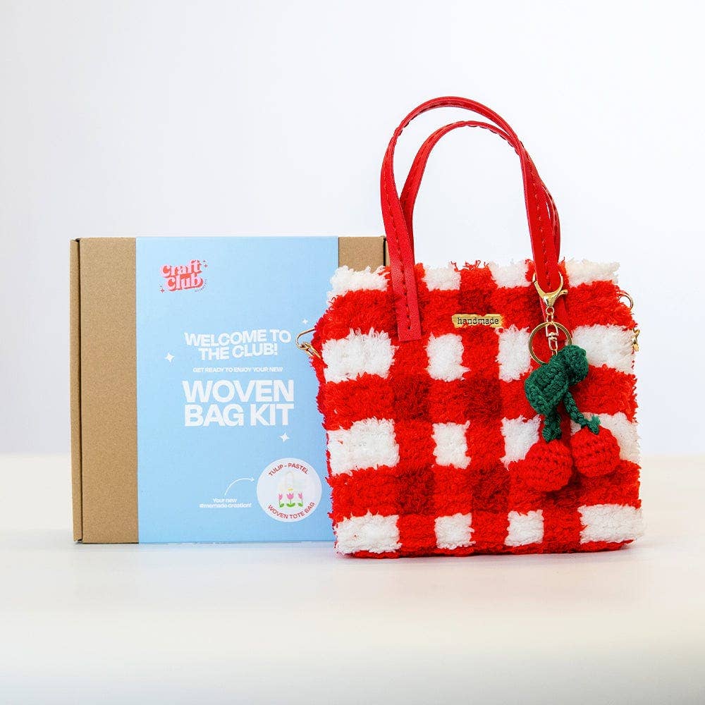 Craft Club - Wholesale DIY Craft Kit - RED GINGHAM - Woven Tote Bag Kit0