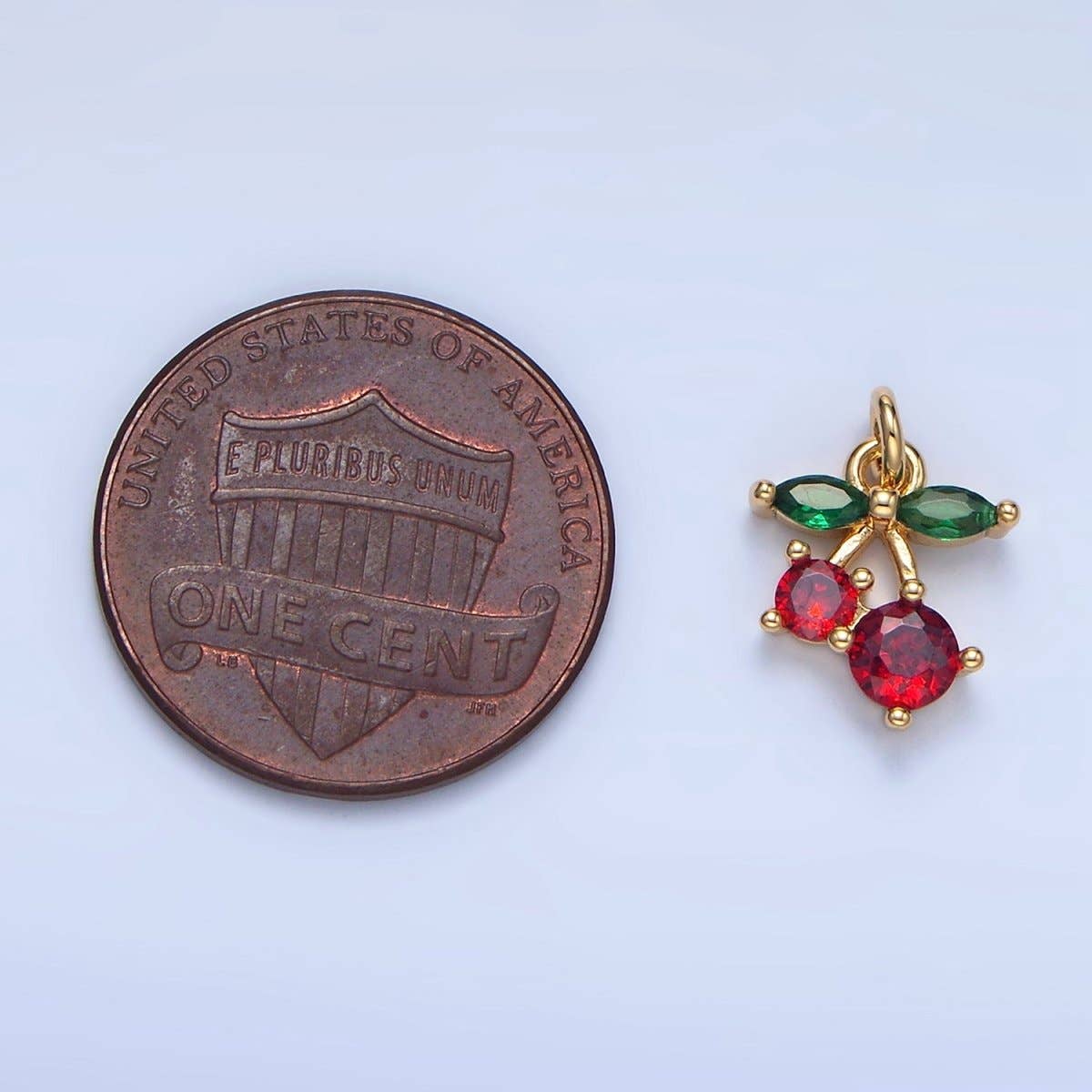 Aim Eternal - Wholesale Individual Charm/Pendant - 24K Gold Filled Red CZ Cherry Fruit Mini Charm | X8492