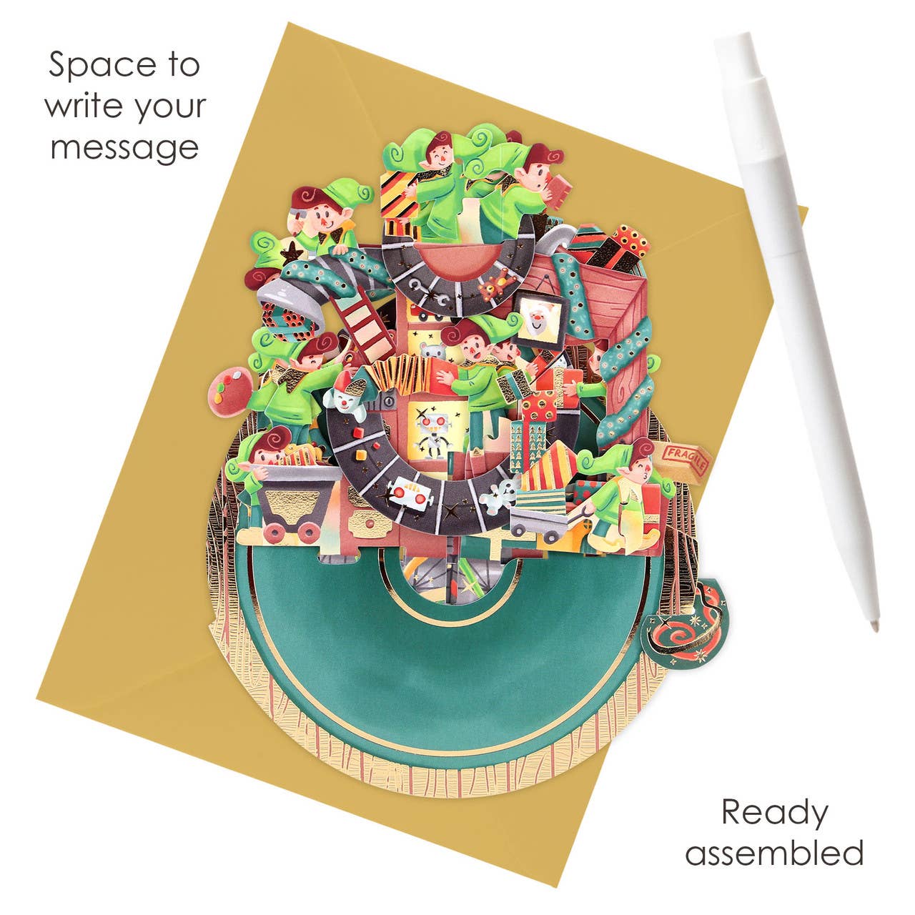 Santoro London - Wholesale Christmas Card - XPS095 - Pirouettes Card - Santa's Workshop3